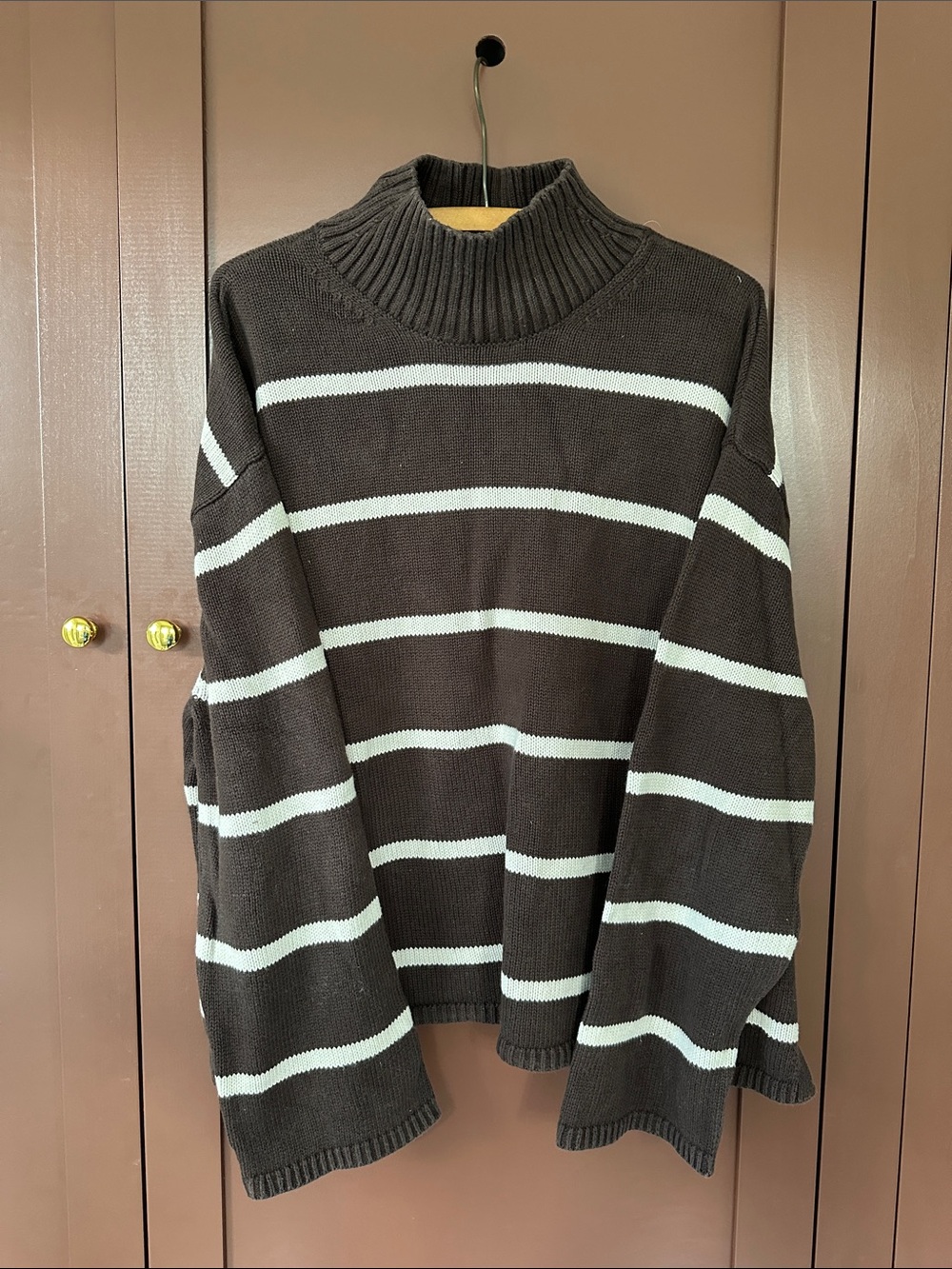 GAP Striped Mock Neck Sweater - Brown & White
